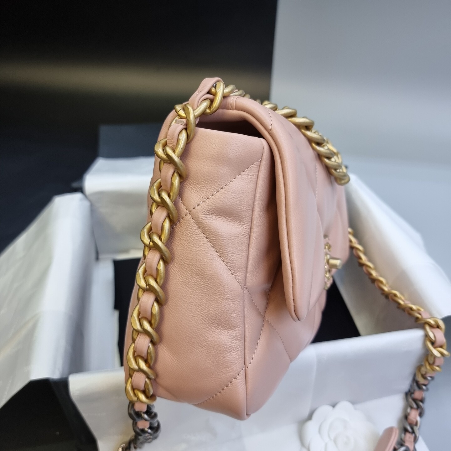 CHANEL 19 CC WOC Leather Wallet On Chain Crossbody Bag Pink