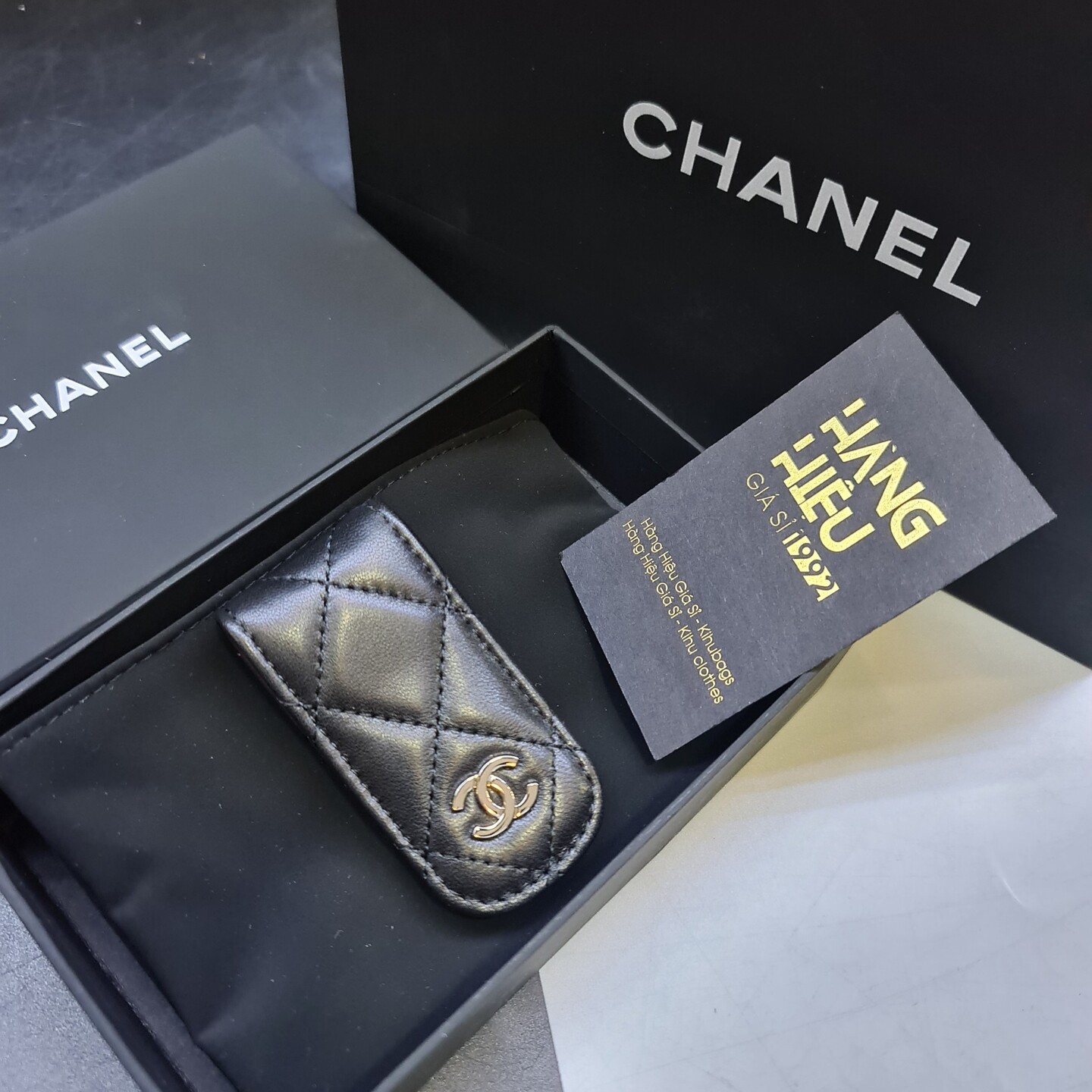 Chanel Black Lambskin Leather Money Clip