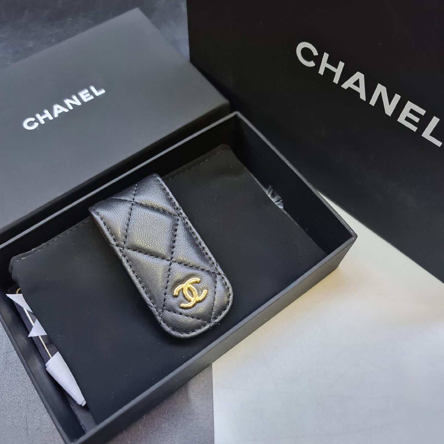 Chanel Black Lambskin Leather Money Clip
