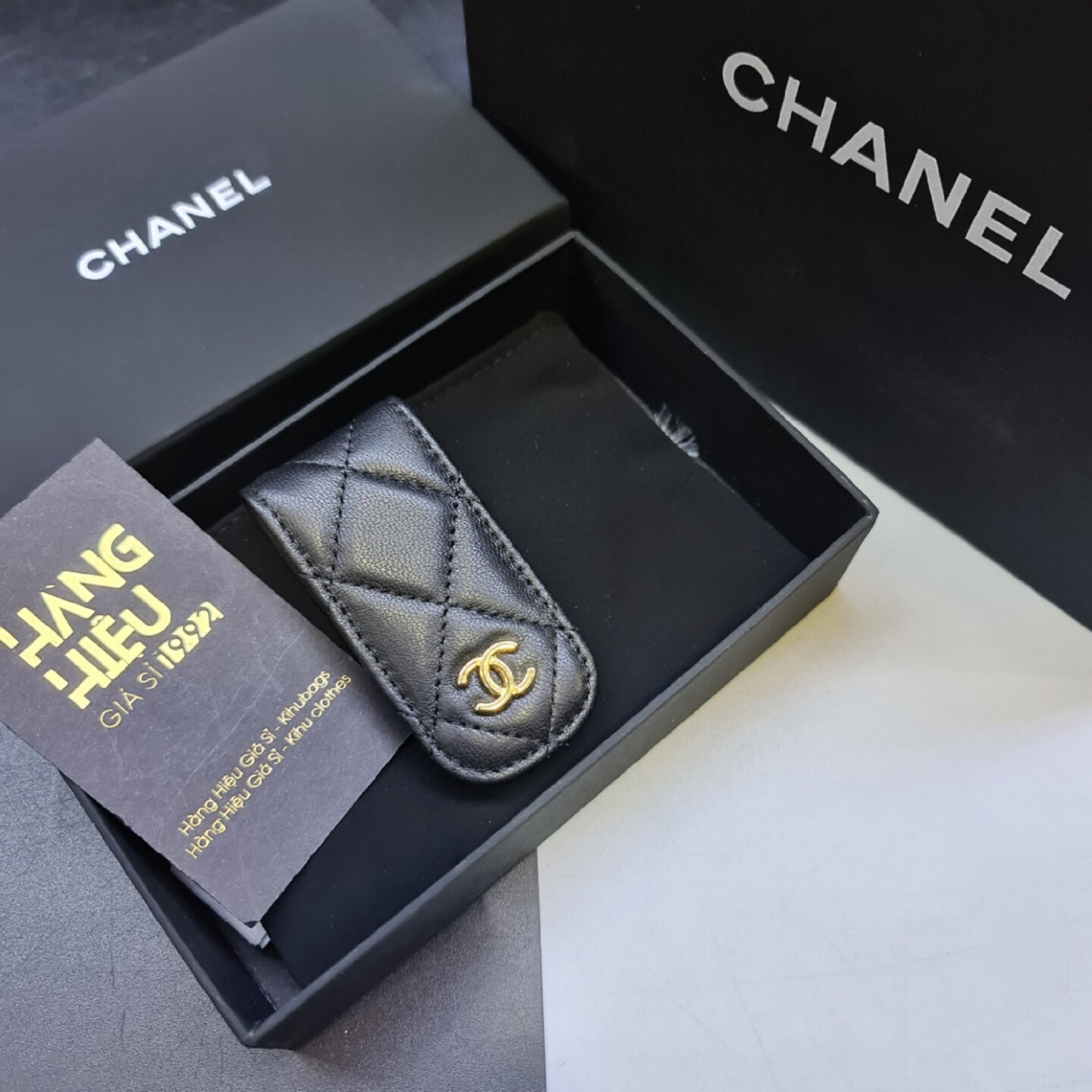 Chanel Black Lambskin Leather Money Clip